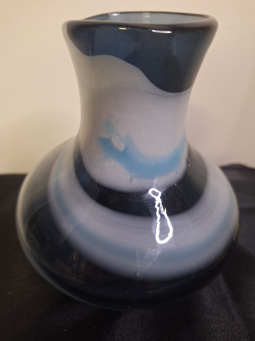 Blue and White Swirl Glass Vase  6" Tall.